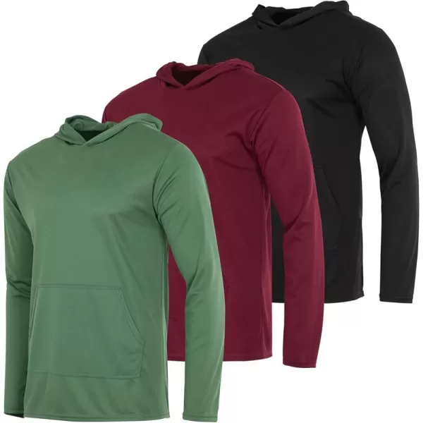 Real Essentials 3 Pack Mens Mesh Long Sleeve Athletic Pullover Hoodie Sweatshirt Pockets UPF 50 Available in Big ampamp TallSet 4