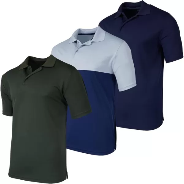 Real Essentials 3 Pack Mens QuickDry Short Sleeve Athletic Performance Polo Shirt Available in Big ampamp TallSet B