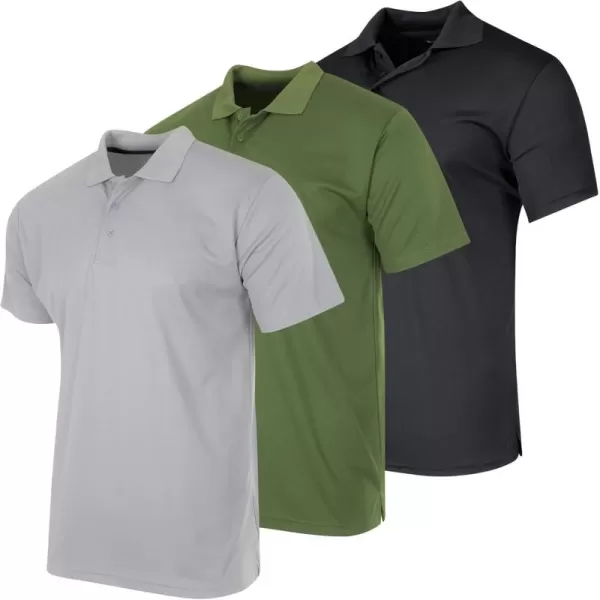 Real Essentials 3 Pack Mens QuickDry Short Sleeve Athletic Performance Polo Shirt Available in Big ampamp TallSet I