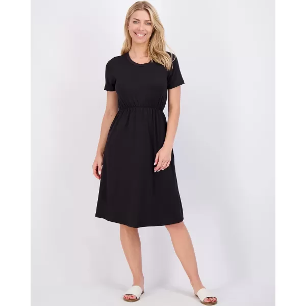 Real Essentials 3Pack Womens Midi Short Sleeve Soft TShirt Dress with Elastic Waist Available in Plus SizeDress Set 1