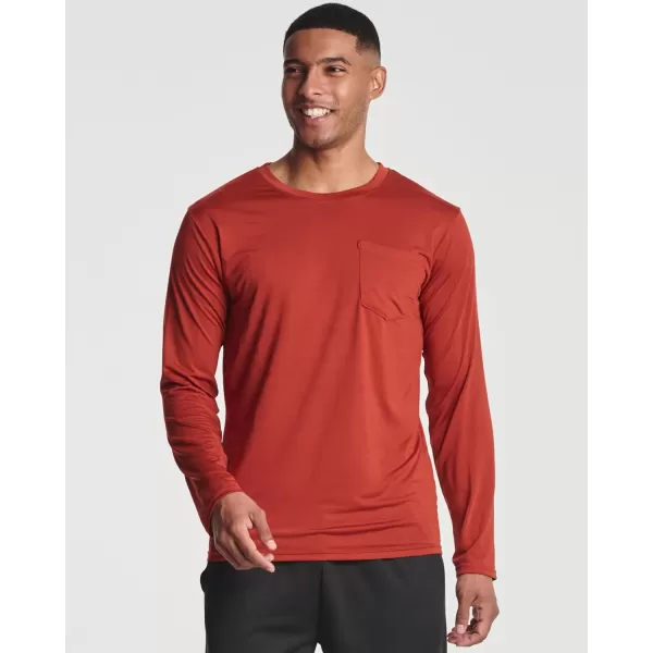 Real Essentials 4 Pack Mens DryFit Active Athletic Long Sleeve Pocket Crew TShirt Outdoors UPF 50 S5XLTSet 1