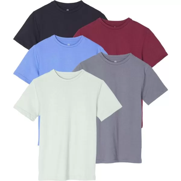 Real Essentials 5 Pack Boys Cotton Short Sleeve Crew Neck TShirts Outdoor Ages 418Set 5