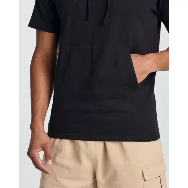 Real Essentials Mens Cotton ShortSleeve Hoodie Hooded TShirt With Drawstring  Pockets Available In Big  TallSet 4