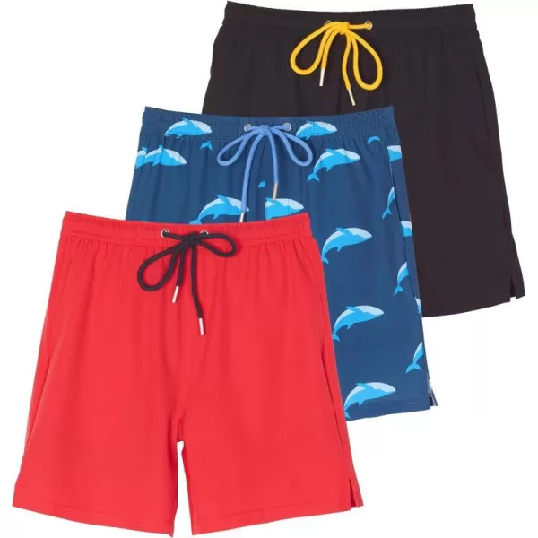 Real Essentials 3 Pack Boys 2 in 1 Swim Trunks with Compression Boxer Liner Stretch Beach Board Shorts Quick Dry Age 418Set 7