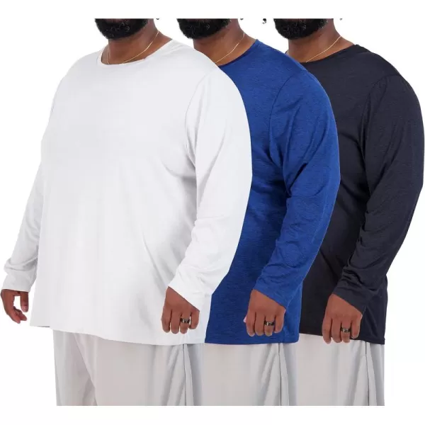 Real Essentials 3 Pack Mens Big ampamp Tall Tech Stretch LongSleeve ampamp ShortSleeve DryFit TShirt 3XT5XTLong Sleeve  Set 3