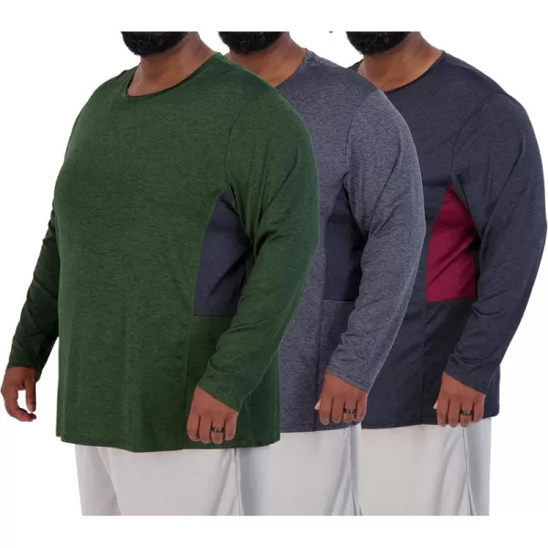 Real Essentials 3 Pack Mens Big ampamp Tall Tech Stretch LongSleeve ampamp ShortSleeve DryFit TShirt 3XT5XTLong Sleeve  Set 4