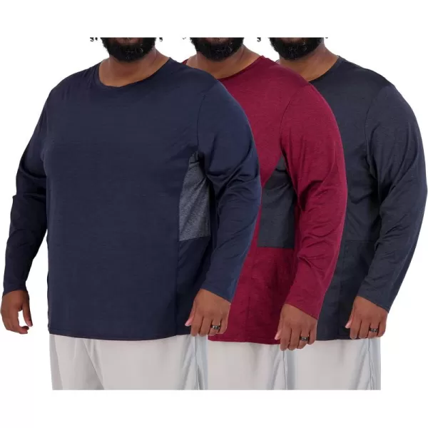 Real Essentials 3 Pack Mens Big ampamp Tall Tech Stretch LongSleeve ampamp ShortSleeve DryFit TShirt 3XT5XTLong Sleeve  Set 5