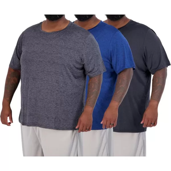 Real Essentials 3 Pack Mens Big ampamp Tall Tech Stretch LongSleeve ampamp ShortSleeve DryFit TShirt 3XT5XTShort Sleeve  Set 2