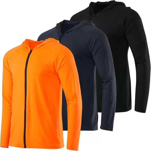 Real Essentials 3 Pack Mens DryFit Long Sleeve Full Zip Hoodie ampamp Jacket Athletic Running Jacket Available in Big ampamp TallHoodie Set 3