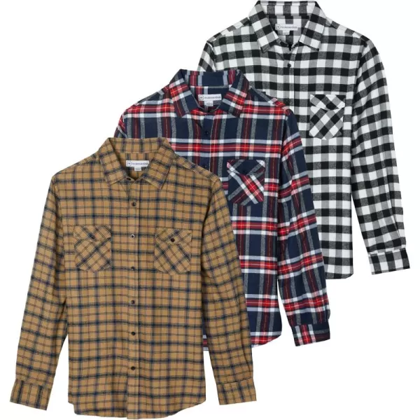 Real Essentials 3 Pack Mens LongSleeve Flannel Button Down Plaid Casual Shirt Available in Big ampamp TallSet 2