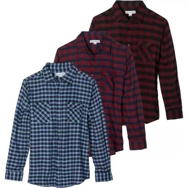 Real Essentials 3 Pack Mens LongSleeve Flannel Button Down Plaid Casual Shirt Available in Big ampamp TallSet 5