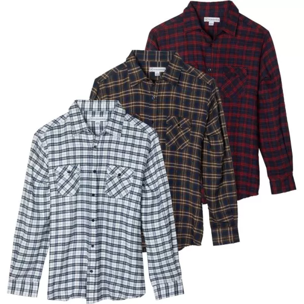 Real Essentials 3 Pack Mens LongSleeve Flannel Button Down Plaid Casual Shirt Available in Big ampamp TallSet 9