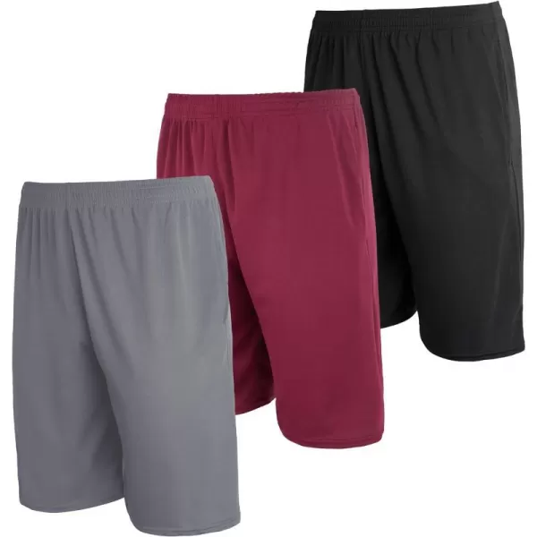 Real Essentials 3 Pack Mens Mesh Athletic Performance Gym Shorts with Pockets S3XSet 4