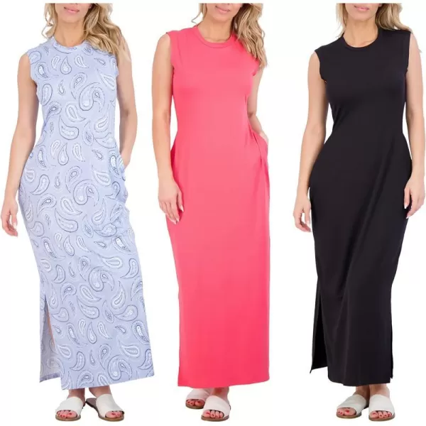 Real Essentials 3 Pack Womens Long Tank Maxi TShirt Summer Casual Dress with Pockets Available in Plus SizeTank Dress Set 4