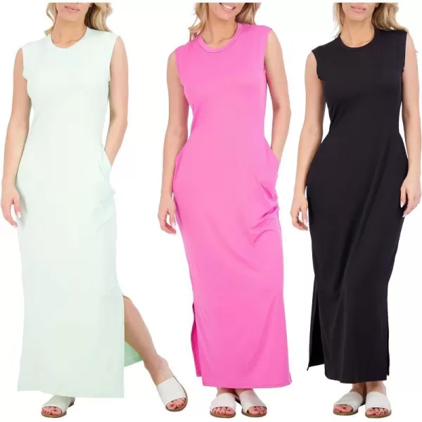 Real Essentials 3 Pack Womens Long Tank Maxi TShirt Summer Casual Dress with Pockets Available in Plus SizeTank Dress Set 5