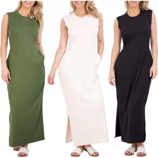 Real Essentials 3 Pack Womens Long Tank Maxi TShirt Summer Casual Dress with Pockets Available in Plus SizeTank Dress Set 7