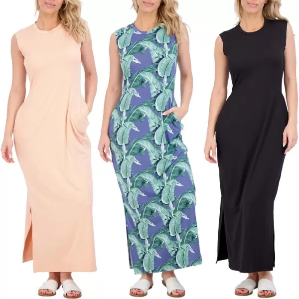 Real Essentials 3 Pack Womens Long Tank Maxi TShirt Summer Casual Dress with Pockets Available in Plus SizeTank Dress Set 8