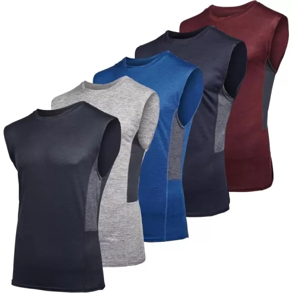 Real Essentials 3 ampamp 5 Pack Mens DryFit Active Muscle Tank Top  Standard and Big ampamp Tall Sizes S5XLTRegular Size  Set E