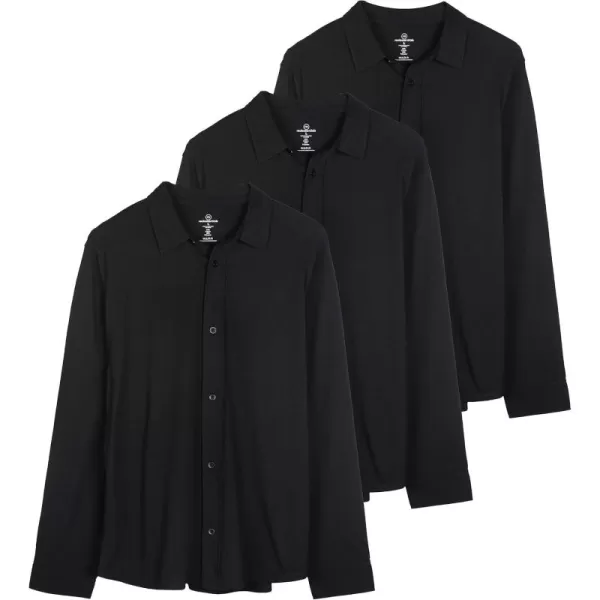 Real Essentials 3Pack Mens Classic Style Casual Long Sleeve Button Down Collared Shirt Available in Big ampamp TallSet 1