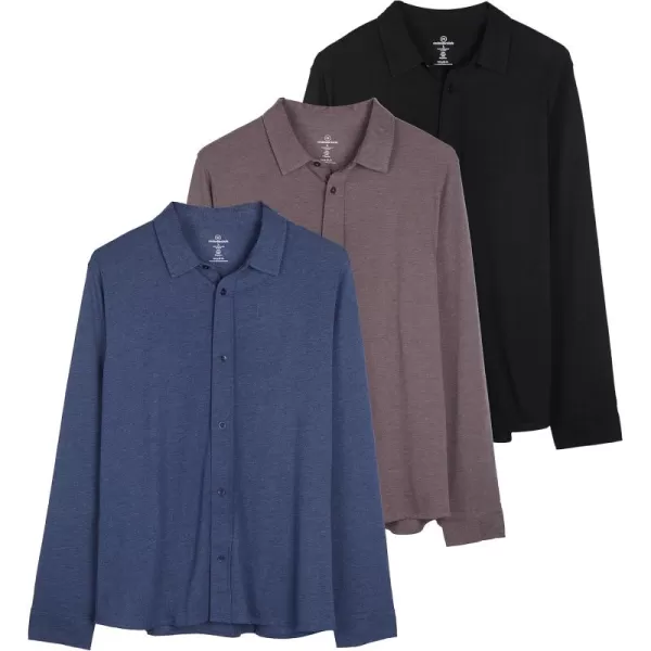 Real Essentials 3Pack Mens Classic Style Casual Long Sleeve Button Down Collared Shirt Available in Big ampamp TallSet 4