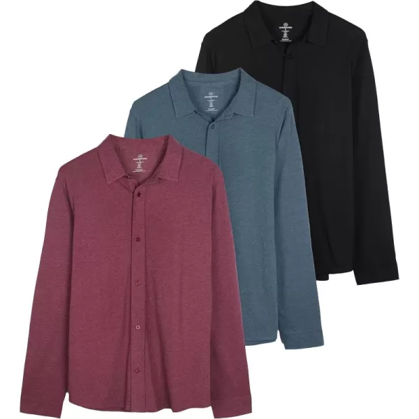 Real Essentials 3Pack Mens Classic Style Casual Long Sleeve Button Down Collared Shirt Available in Big ampamp TallSet 7