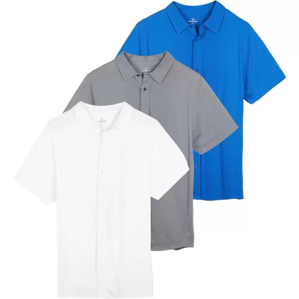 Real Essentials 3Pack Mens Regular Fit Casual Short Sleeve Button Down Shirt Available in Big ampamp TallSet 5