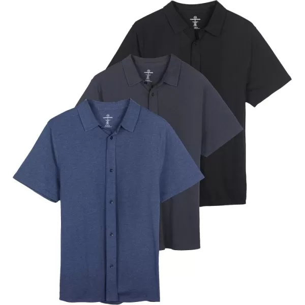 Real Essentials 3Pack Mens Regular Fit Casual Short Sleeve Button Down Shirt Available in Big ampamp TallSet 7