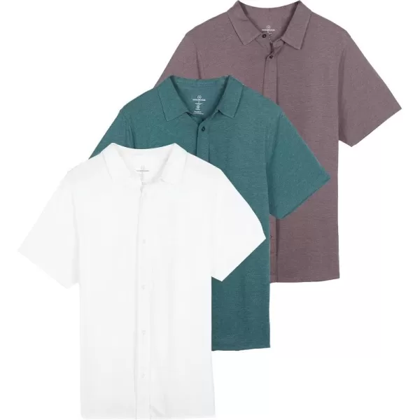 Real Essentials 3Pack Mens Regular Fit Casual Short Sleeve Button Down Shirt Available in Big ampamp TallSet 8