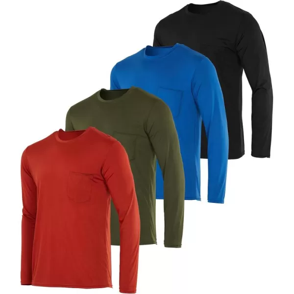 Real Essentials 4 Pack Mens DryFit Active Athletic Long Sleeve Pocket Crew TShirt Outdoors UPF 50 S5XLTSet 1