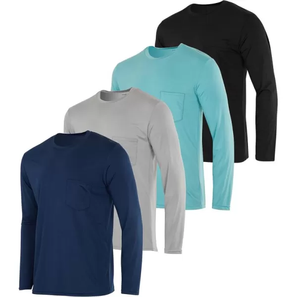 Real Essentials 4 Pack Mens DryFit Active Athletic Long Sleeve Pocket Crew TShirt Outdoors UPF 50 S5XLTSet 2