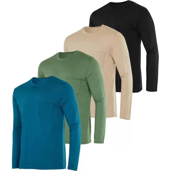 Real Essentials 4 Pack Mens DryFit Active Athletic Long Sleeve Pocket Crew TShirt Outdoors UPF 50 S5XLTSet 3