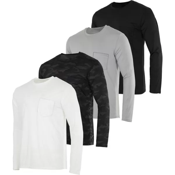 Real Essentials 4 Pack Mens DryFit Active Athletic Long Sleeve Pocket Crew TShirt Outdoors UPF 50 S5XLTSet 5