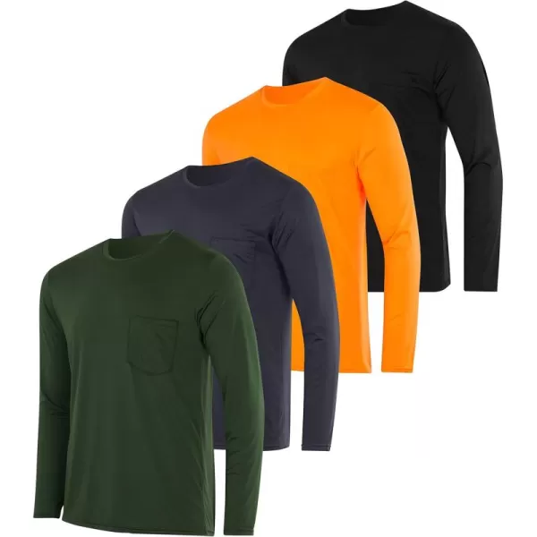 Real Essentials 4 Pack Mens DryFit Active Athletic Long Sleeve Pocket Crew TShirt Outdoors UPF 50 S5XLTSet 7