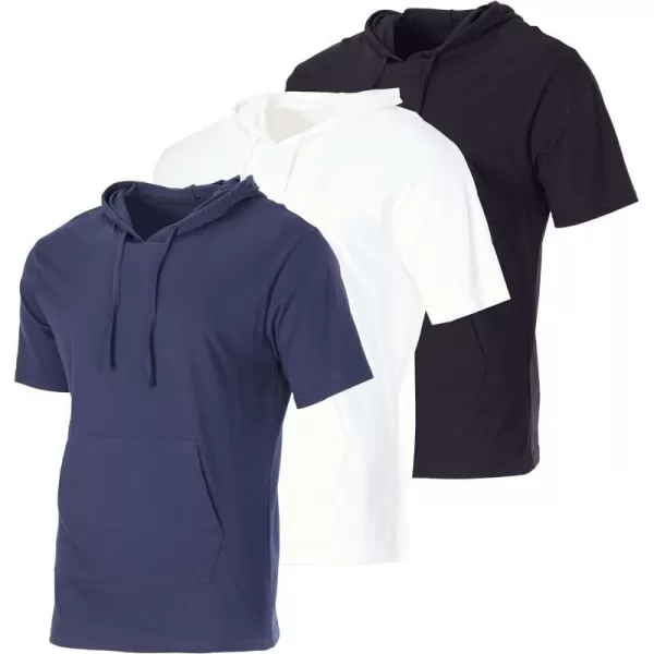 Real Essentials Mens Cotton ShortSleeve Hoodie Hooded TShirt With Drawstring  Pockets Available In Big  TallSet 1