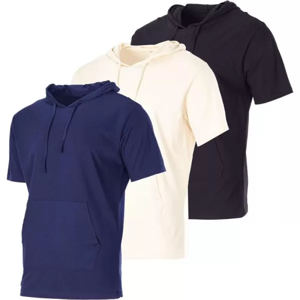 Real Essentials Mens Cotton ShortSleeve Hoodie Hooded TShirt With Drawstring  Pockets Available In Big  TallSet 2