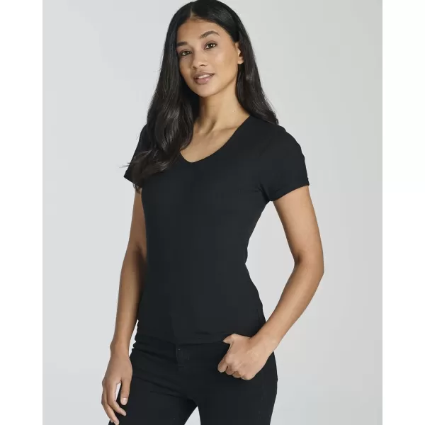 Real Essentials 4 Pack Womens Ribbed Knit Short Sleeve Crew Neck TShirt Available in PlusSet 2
