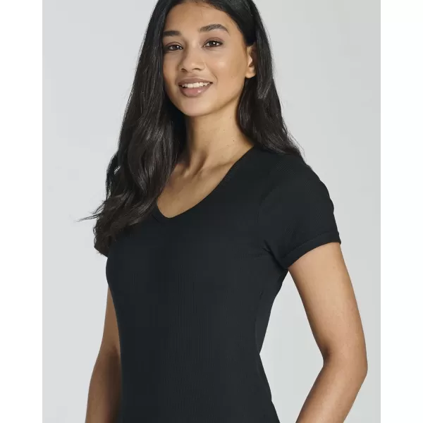Real Essentials 4 Pack Womens Ribbed Knit Short Sleeve Crew Neck TShirt Available in PlusSet 2