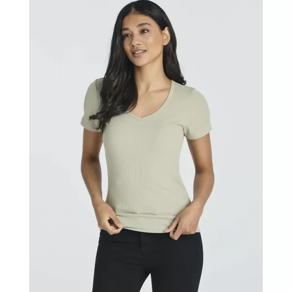 Real Essentials 4 Pack Womens Ribbed Knit Short Sleeve Crew Neck TShirt Available in PlusSet 5