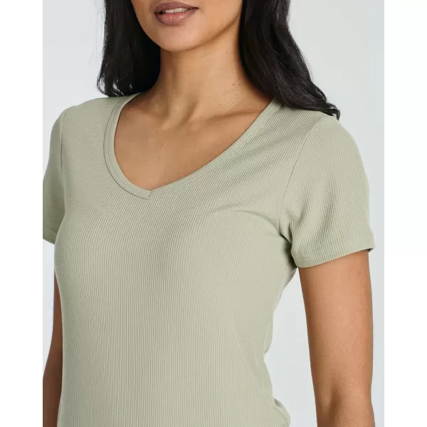 Real Essentials 4 Pack Womens Ribbed Knit Short Sleeve Crew Neck TShirt Available in PlusSet 5