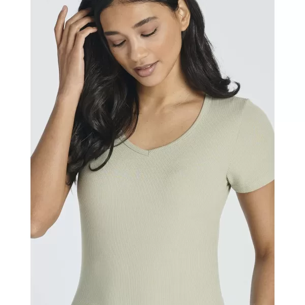 Real Essentials 4 Pack Womens Ribbed Knit Short Sleeve Crew Neck TShirt Available in PlusSet 5