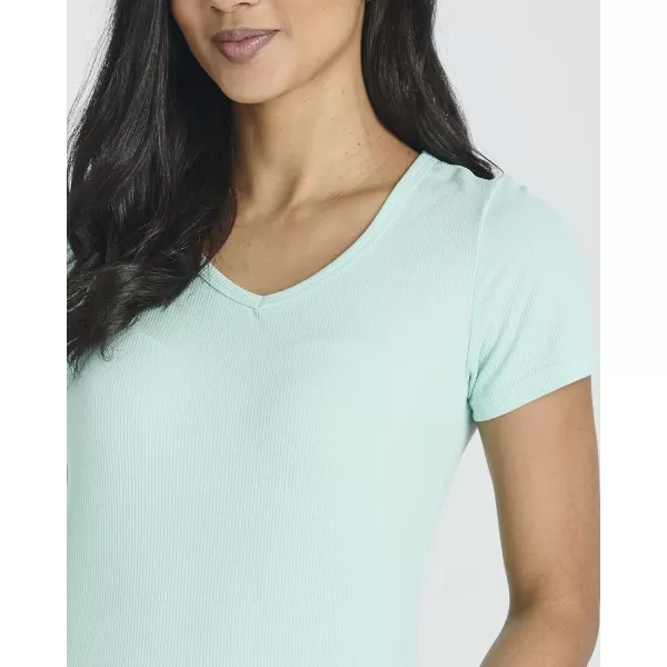 Real Essentials 4 Pack Womens Ribbed Knit Short Sleeve Crew Neck TShirt Available in PlusSet 6