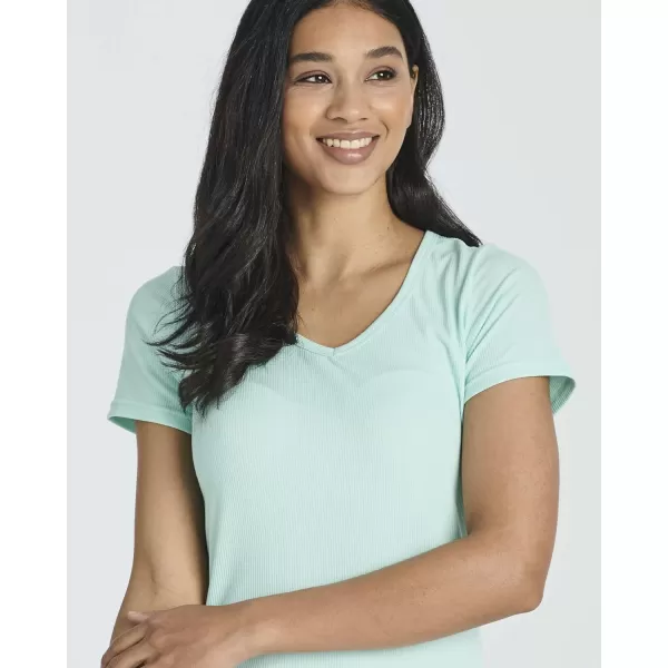Real Essentials 4 Pack Womens Ribbed Knit Short Sleeve Crew Neck TShirt Available in PlusSet 6