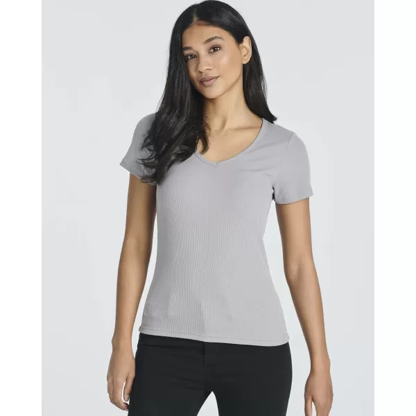 Real Essentials 4 Pack Womens Ribbed Knit Short Sleeve Crew Neck TShirt Available in PlusSet 8