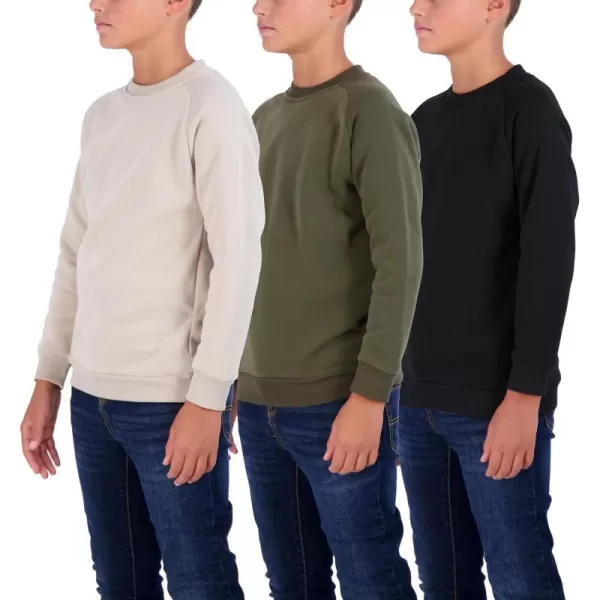 Real Essentials 3 Pack Boys Fleece Crew Neck Long Sleeve Sweatshirt  Soft Pullover Sweaters for Youth Kids Boys amp GirlsSet 1