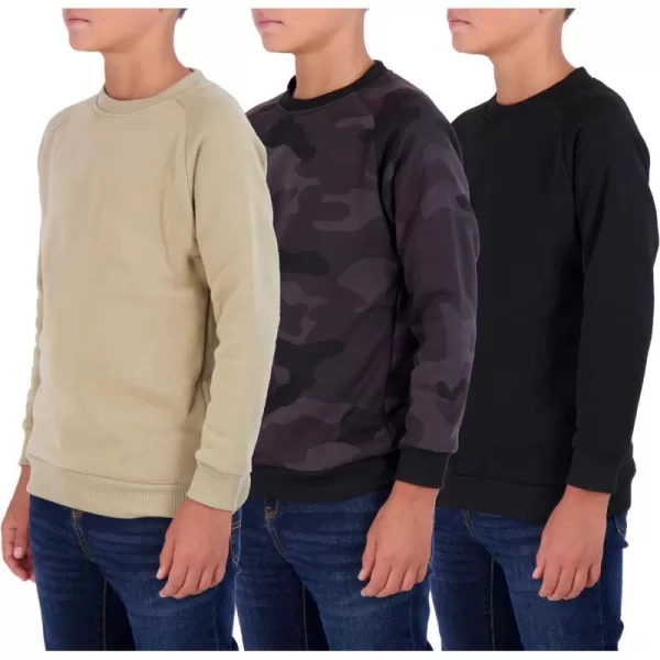 Real Essentials 3 Pack Boys Fleece Crew Neck Long Sleeve Sweatshirt  Soft Pullover Sweaters for Youth Kids Boys amp GirlsSet 5