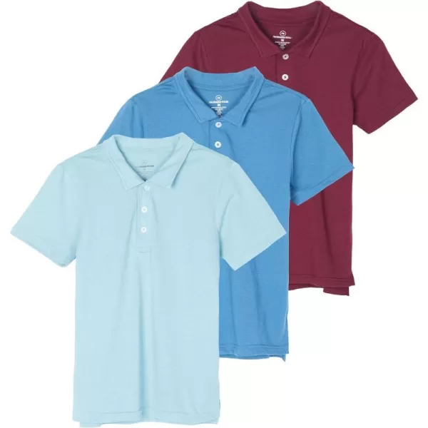 Real Essentials 3 Pack Boys Short Sleeve Jersey Cotton Polo Shirt  Uniform Performance Ages 418Set 7