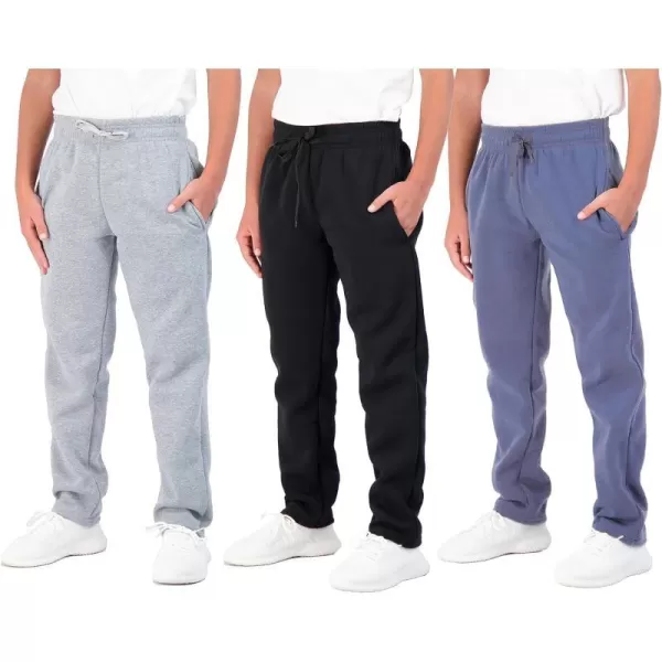 Real Essentials 3 Pack Boys Tech Fleece Open Bottom Sweatpants with PocketsSet 1