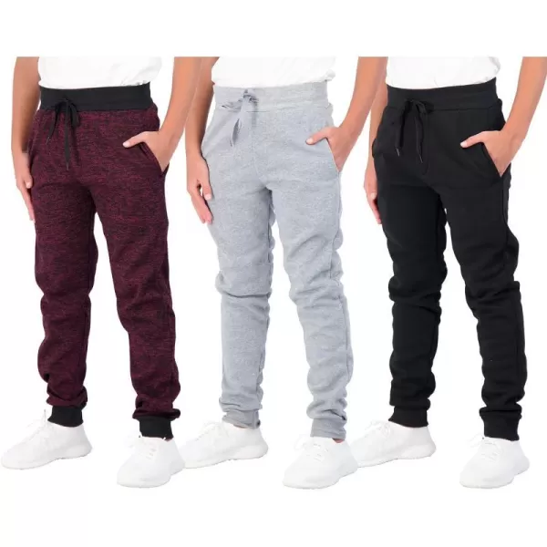 Real Essentials 3 Pack Boys Youth Active Athletic Soft Fleece Jogger SweatpantsSet B