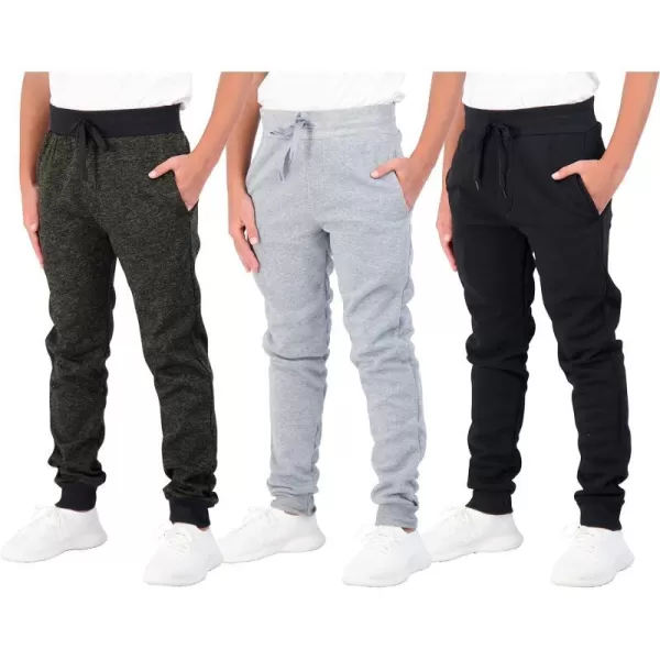 Real Essentials 3 Pack Boys Youth Active Athletic Soft Fleece Jogger SweatpantsSet C