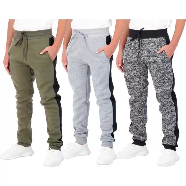 Real Essentials 3 Pack Boys Youth Active Athletic Soft Fleece Jogger SweatpantsSet E